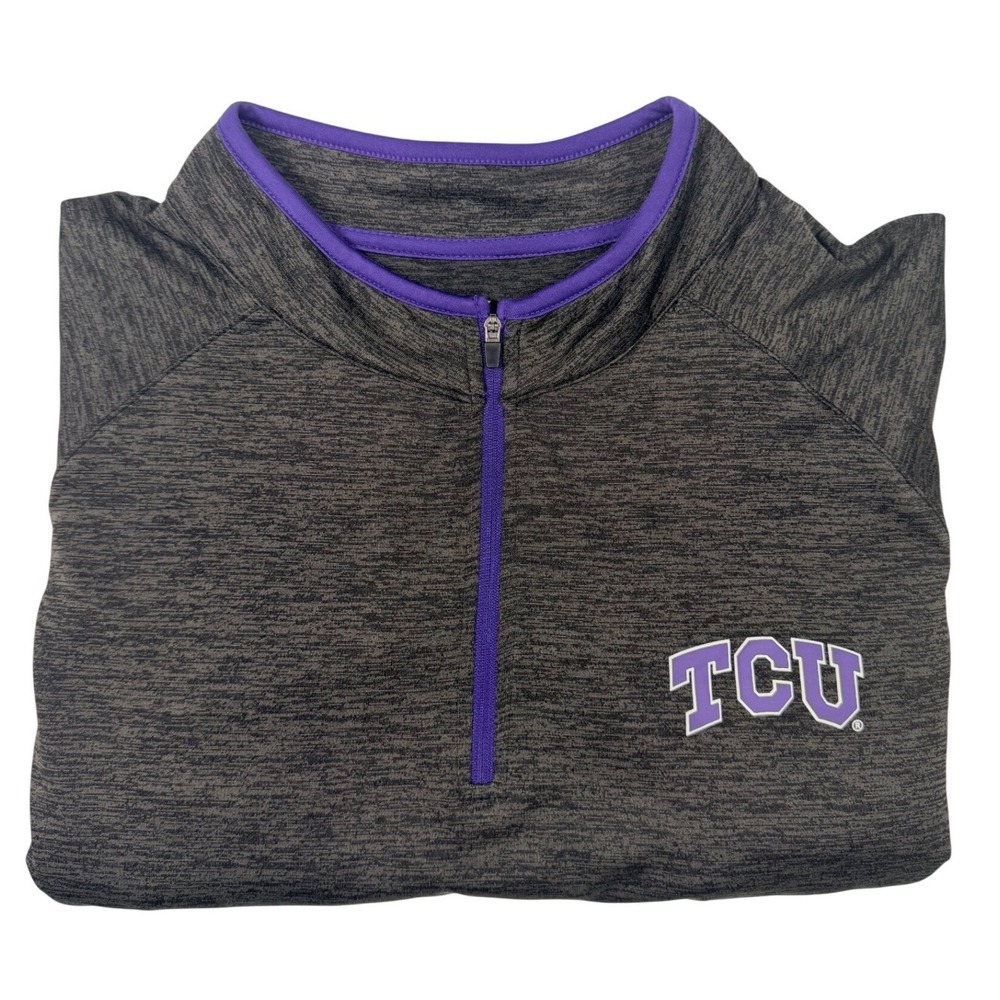 Colosseum TCU Pullover Mens XL Charcoal Purple Excellent Quarter Zip Space Dye